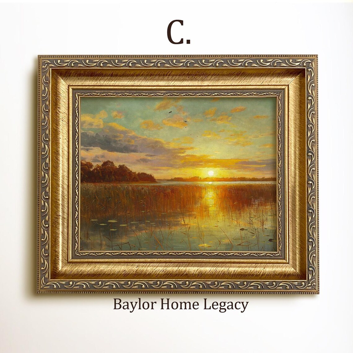 Vintage Sunset Over a Pond Art Print, Countryside - Image 3