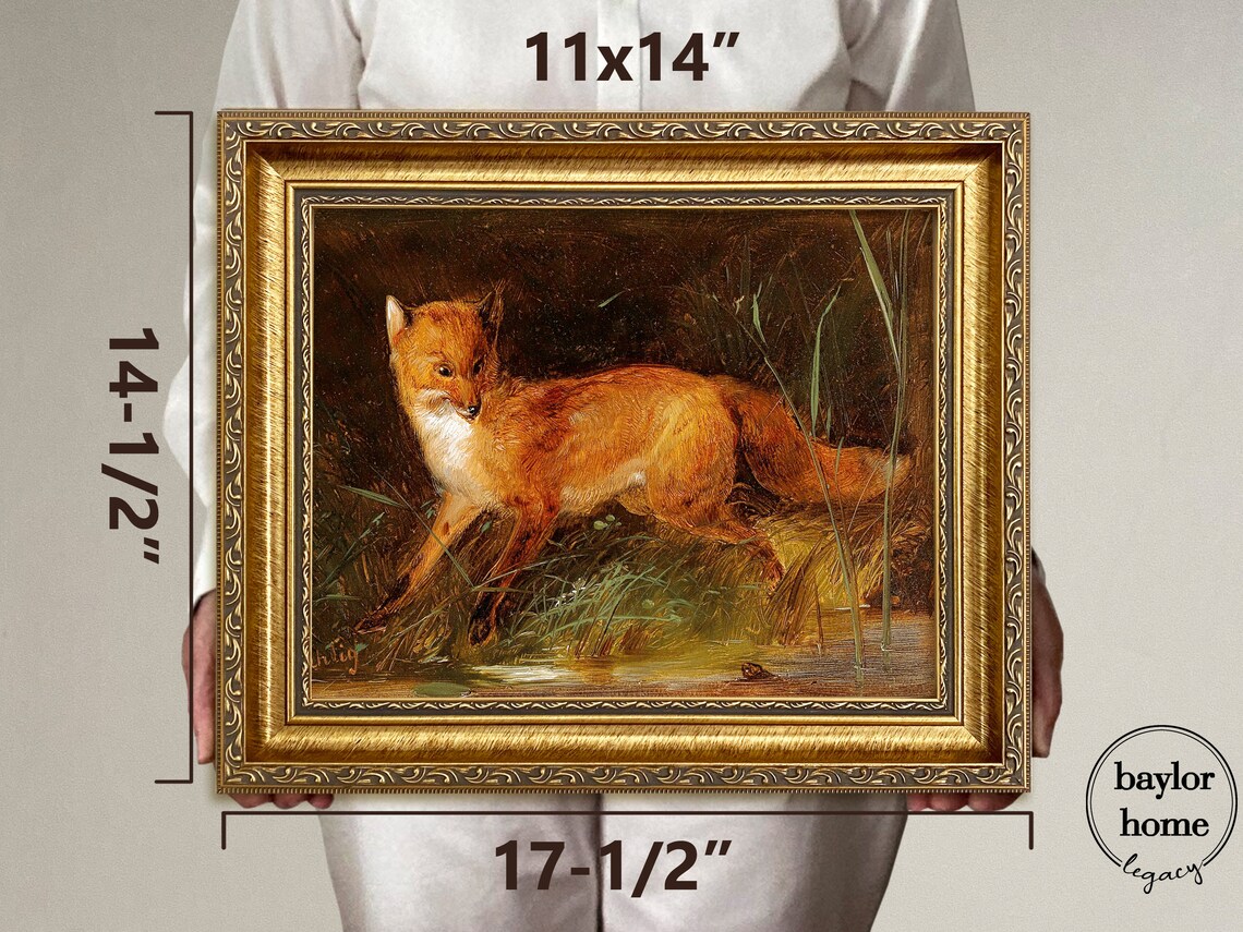 Red Fox Standing By Water At Night Vintage Woodland Fox Wildlife Poster - Image 3