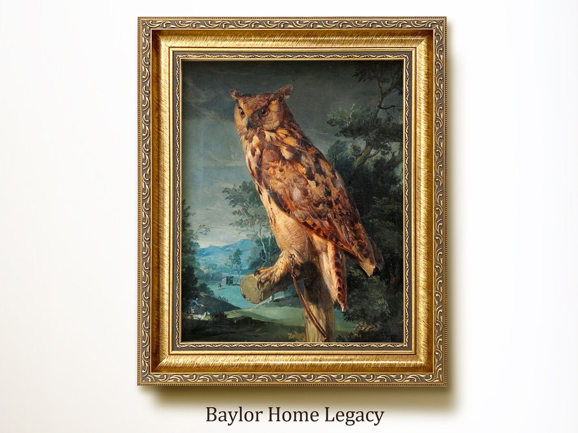 Great Horned Owl Vintage Rustic Landscape Art Print