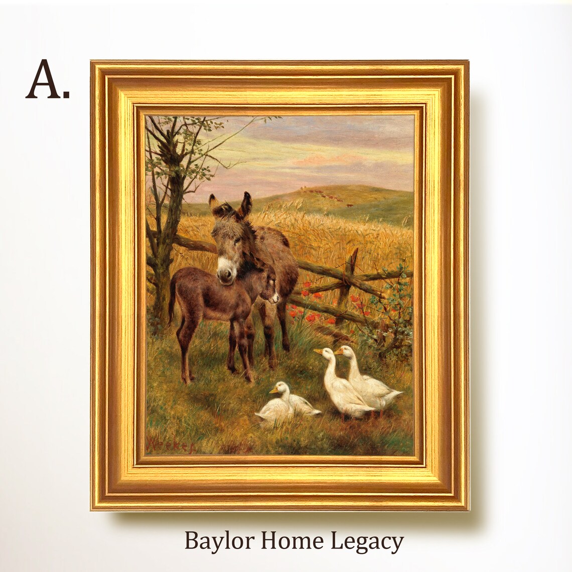Ducks and Donkey Antique Oil Painting Art Print - Image 5