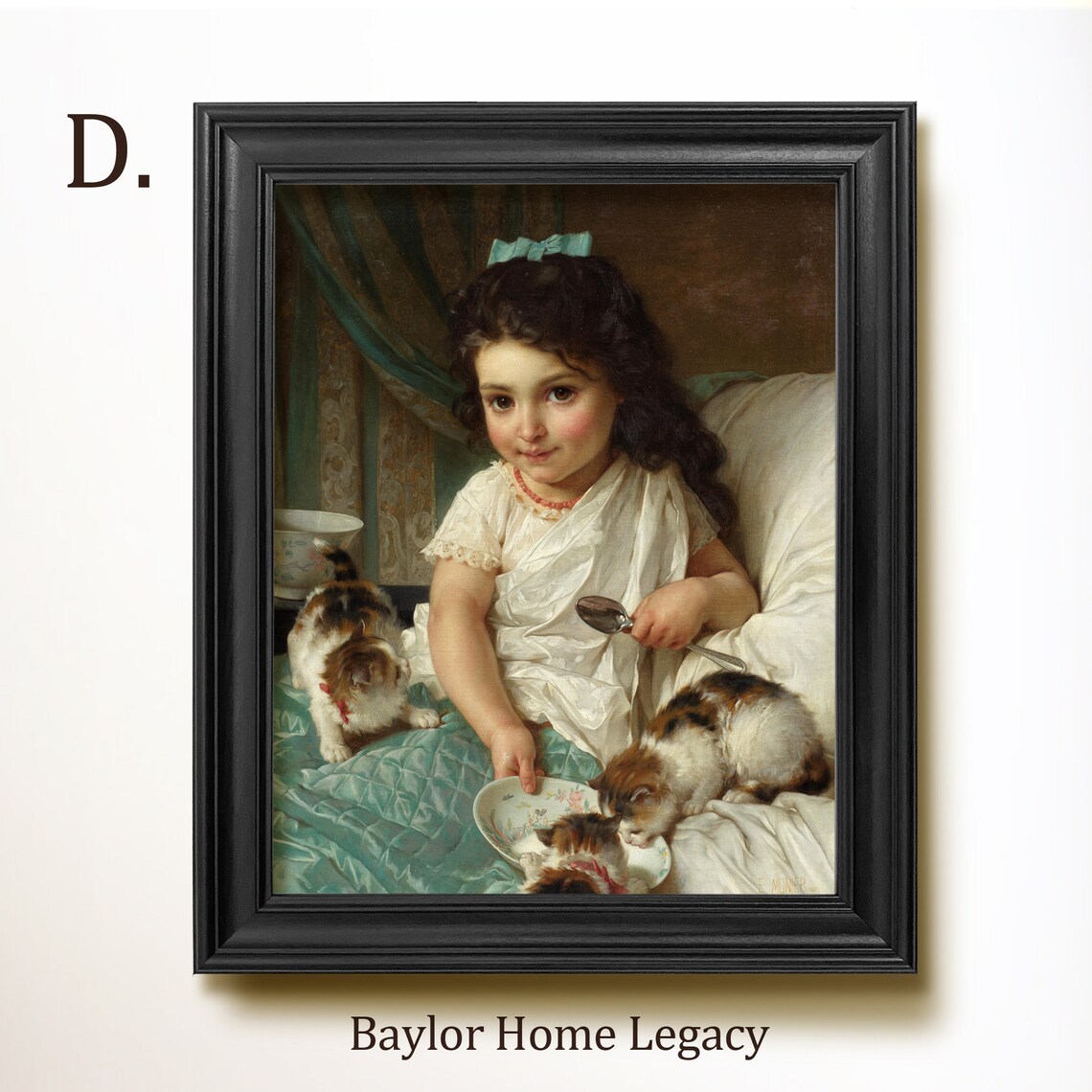 Girl and Kittens Oil Painting Print, Vintage Cat Art - Image 2