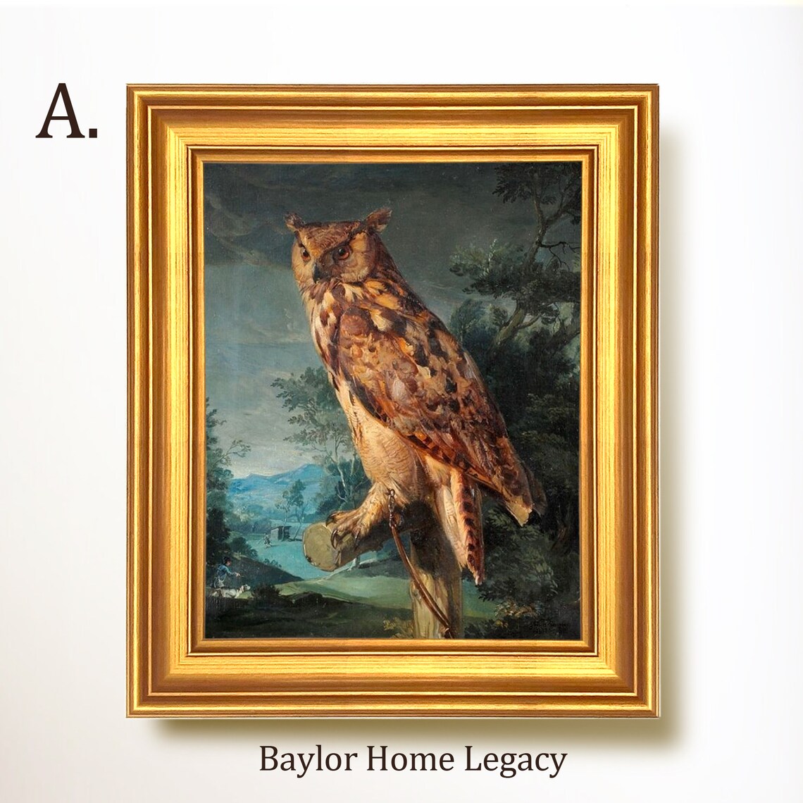 Great Horned Owl Vintage Rustic Landscape Art Print - Image 5