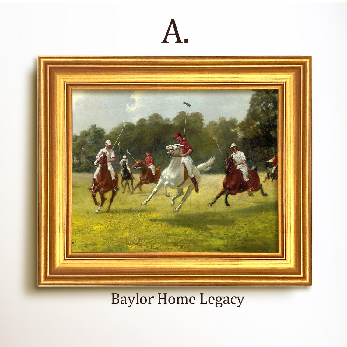 Vintage Polo Players Scene Oil Painting Art Print - Image 5