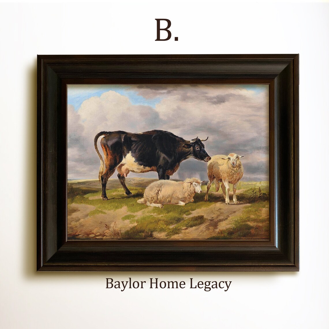Cow and Sheep Antique Oil Painting Wall Art Print - Image 4