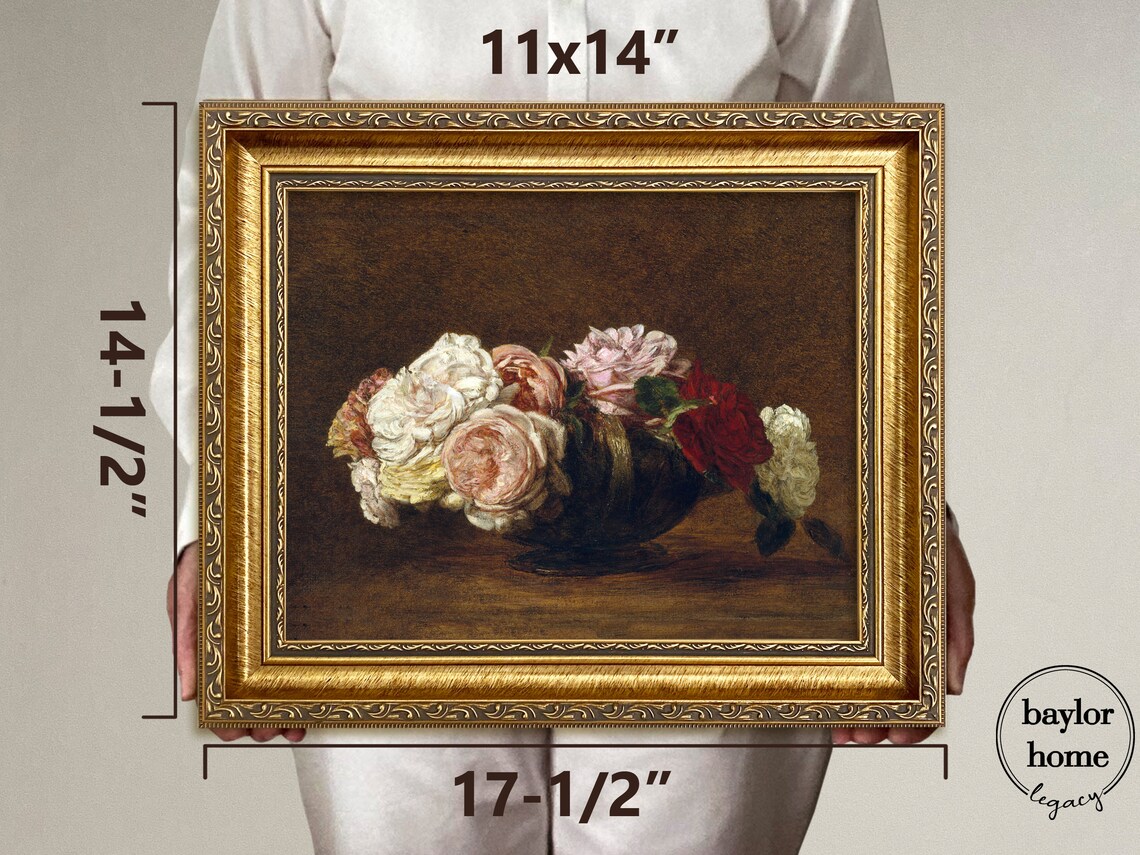 Roses In A Bowl Oil Painting, Still Life Art Print - Image 3