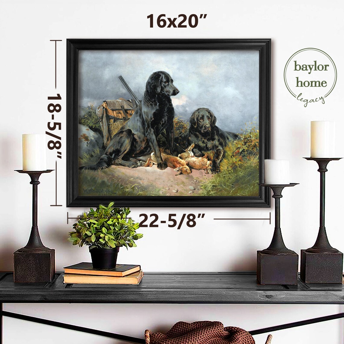 Pair Of Black Gun Dogs With Game Hunting Vintage Oil Painting Poster - Image 2