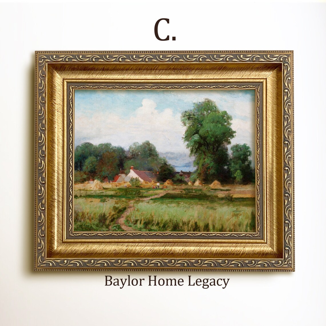 Vintage Cottage Landscape Oil Painting Art Print - Image 3