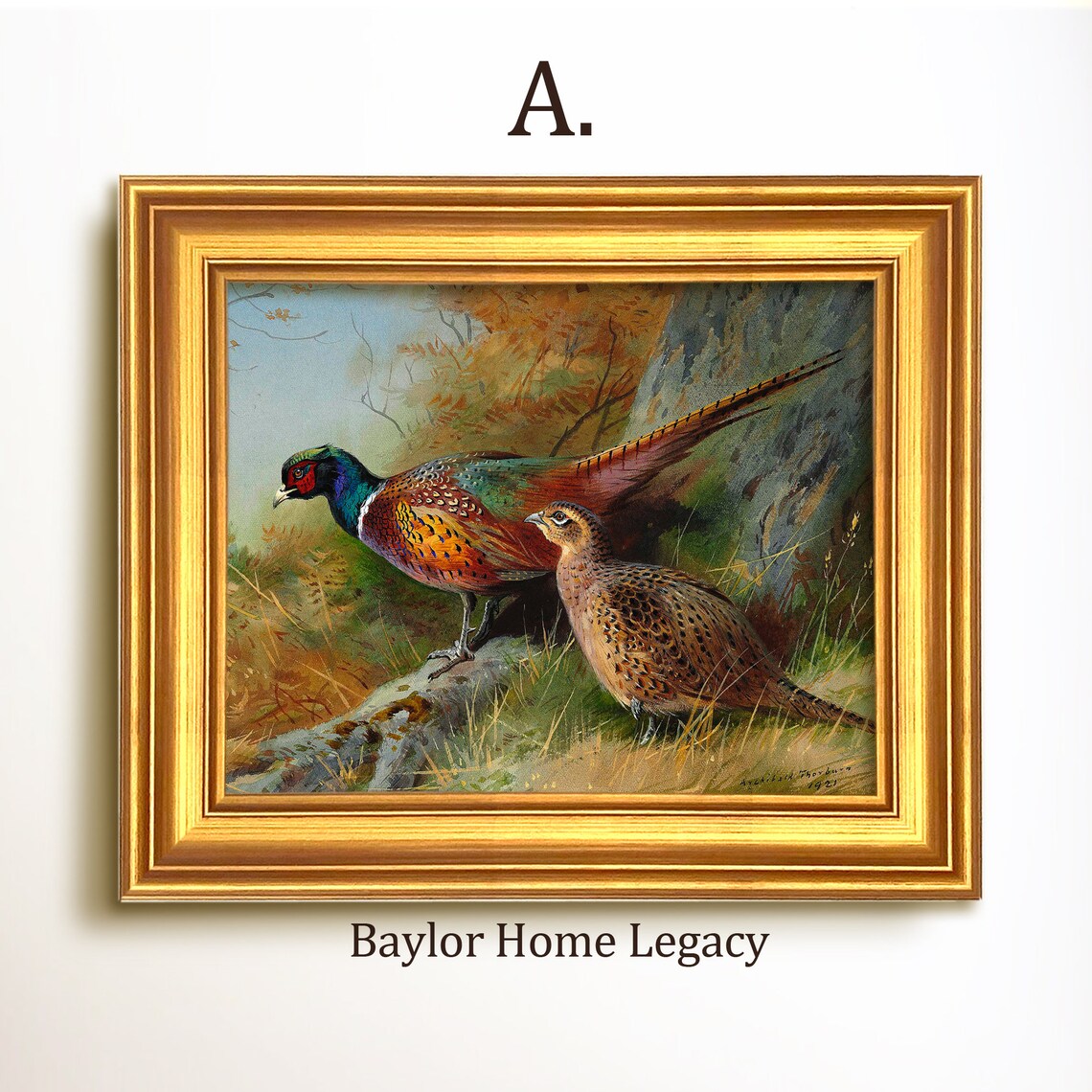 Ring-Neck Pheasants Vintage Landscape Art Print - Image 5