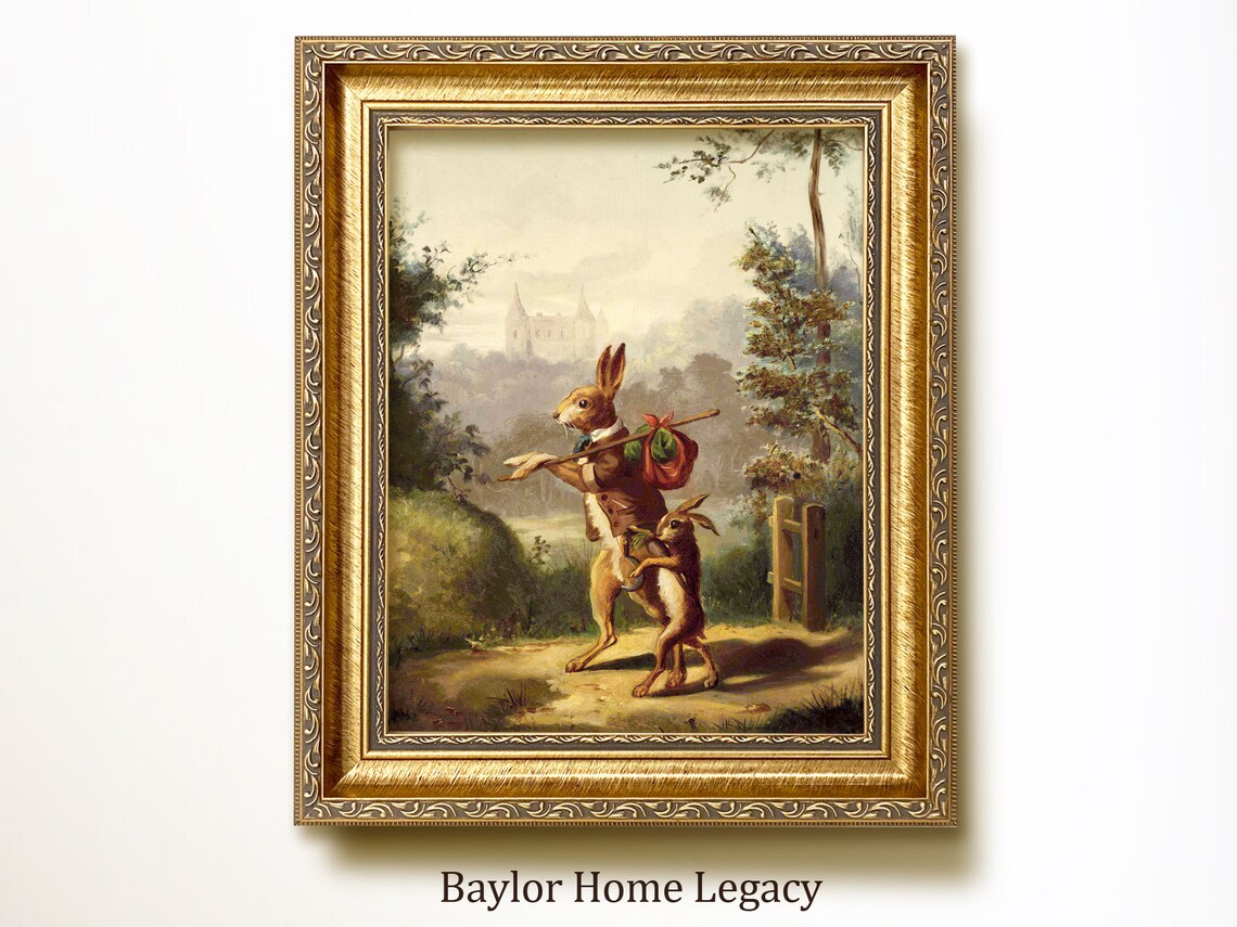 Antique Oil Painting Rabbits Art Poster Print