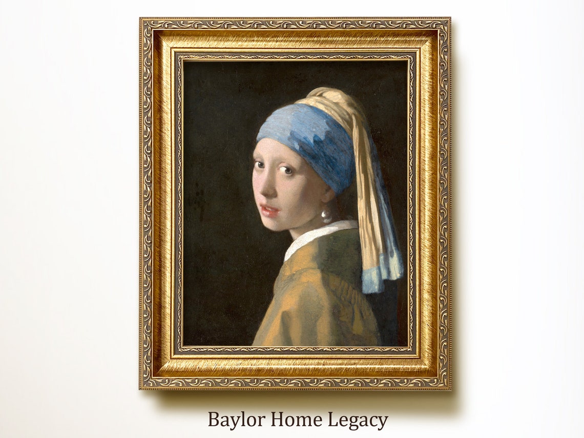 Framed Woman With A Pearl Earring Oil Painting Print Famous Dutch Female Portrait Framed Fine Art Vertical Portrait Of A Woman