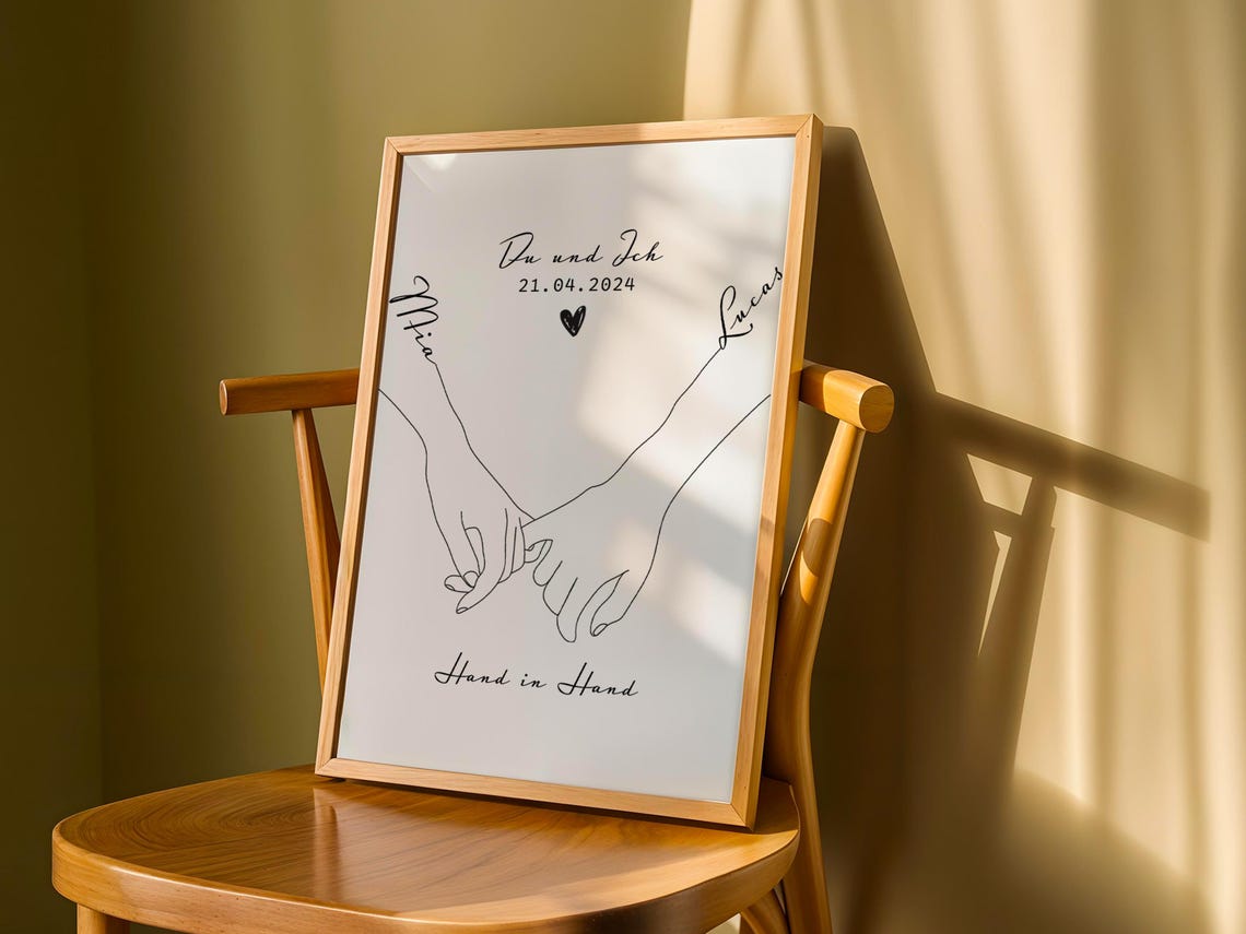 Personalized Couple Hand In Hand Minimalist Line Art Date Poster