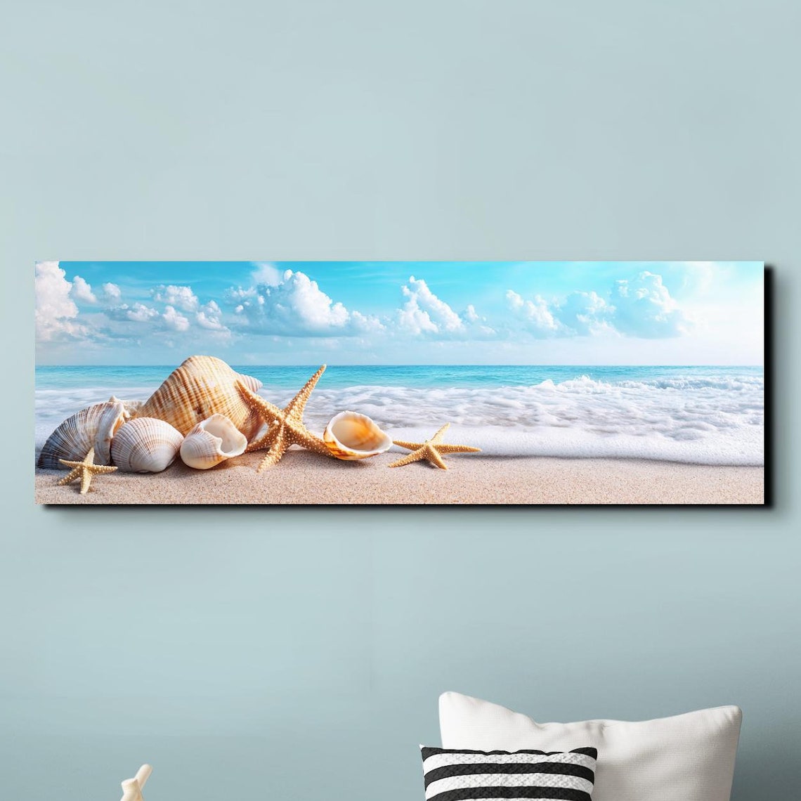 Seashells And Starfish On White Sand Beach Ocean Waves Poster