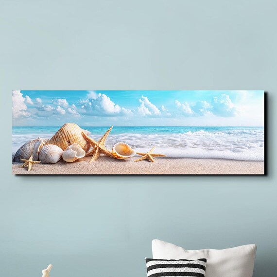 Seashells And Starfish On White Sand Beach Ocean Waves Poster