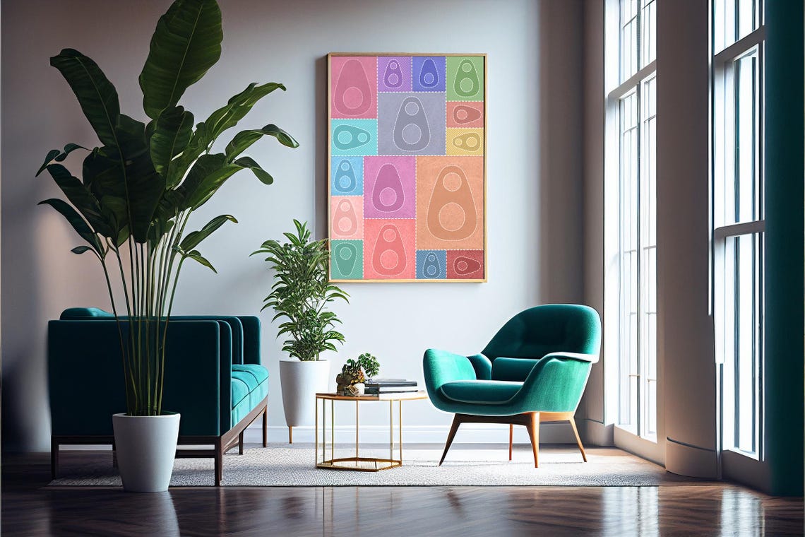 Colorful Avocado Shape Patchwork Geometric Modern Boho Art Print - Image 4