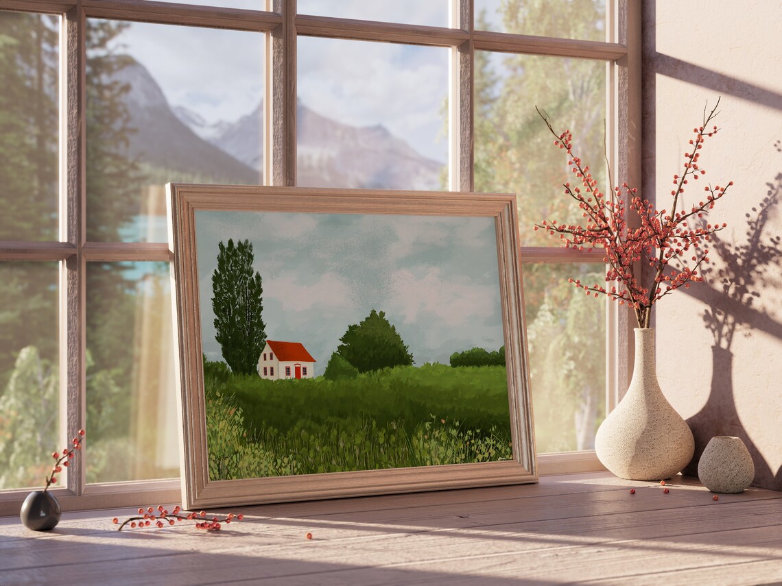 Green Pastoral Wall Art Farmhouse Antique Wall Decor Jpg Poster Art Landscape Oil Painting - Image 5