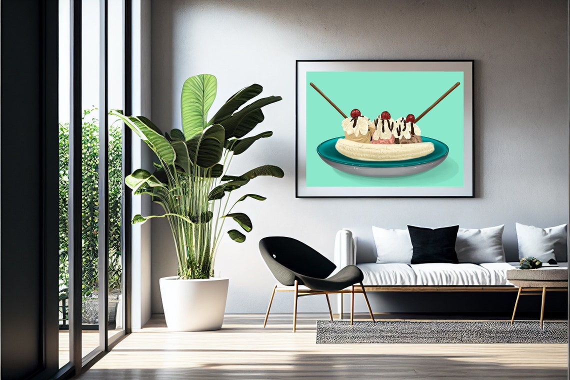 Banana Split Sundae Three Scoops Cherries Retro Dessert Print - Image 4