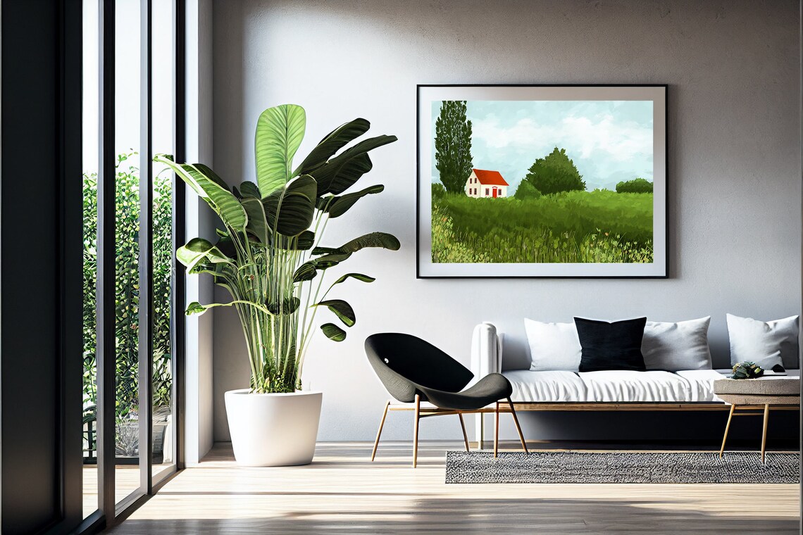 Green Pastoral Wall Art Farmhouse Antique Wall Decor Jpg Poster Art Landscape Oil Painting - Image 4