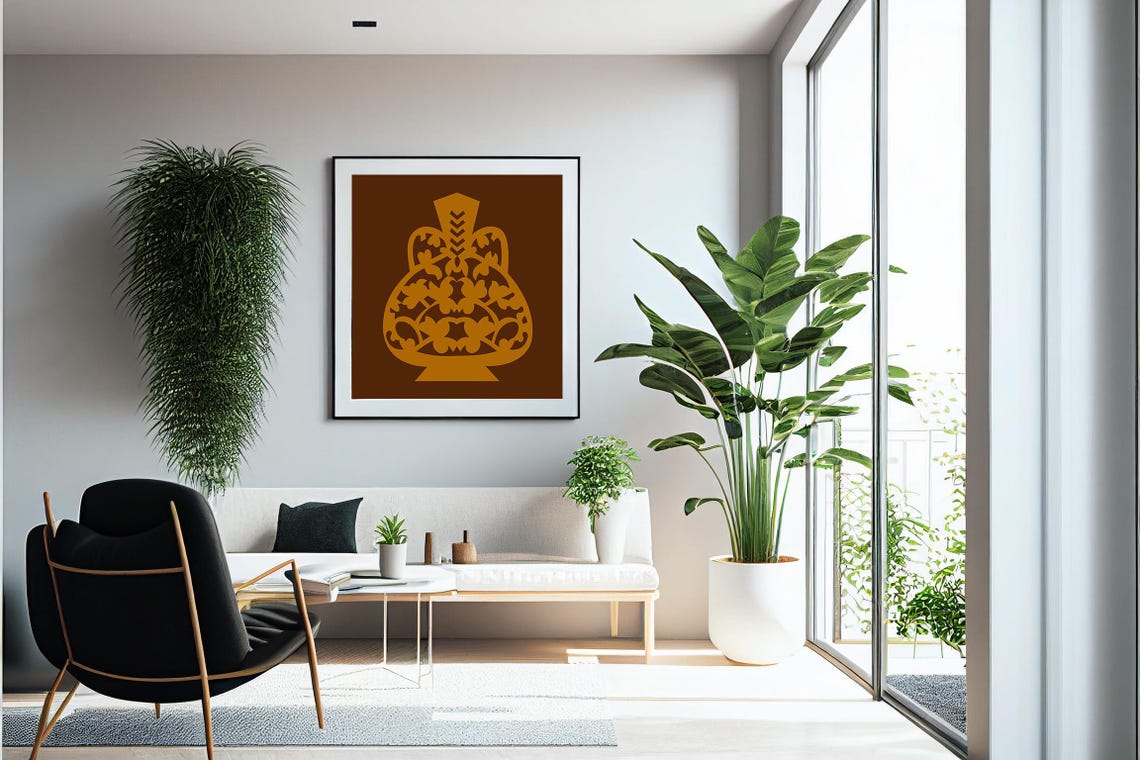 Ornamental Brown Gold Vase Silhouette Turkish Pattern Wall Art Print - Image 4