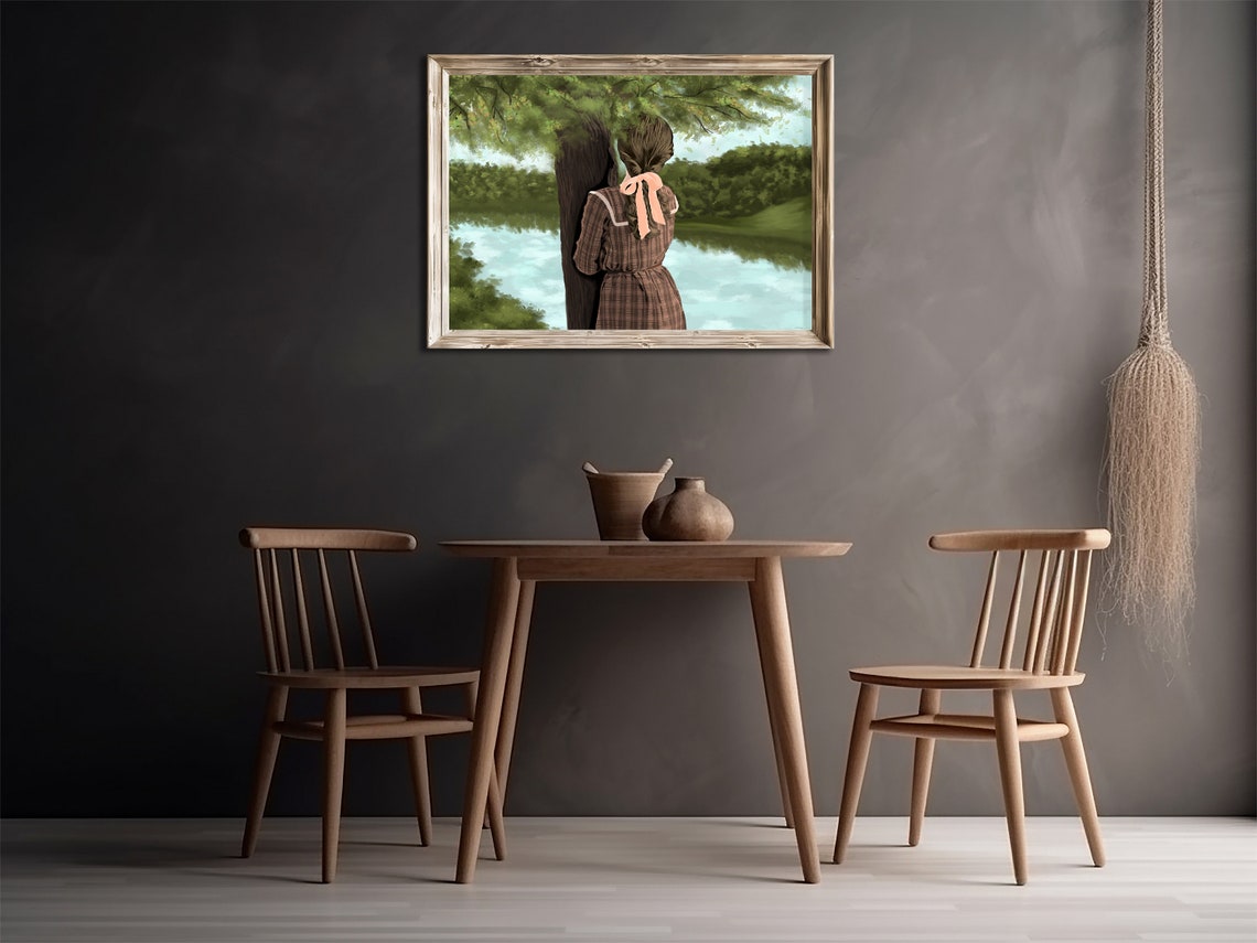 Girl And Lake Wall Art Forest Landscape Wall Decor Jpg Modern Art - Image 2