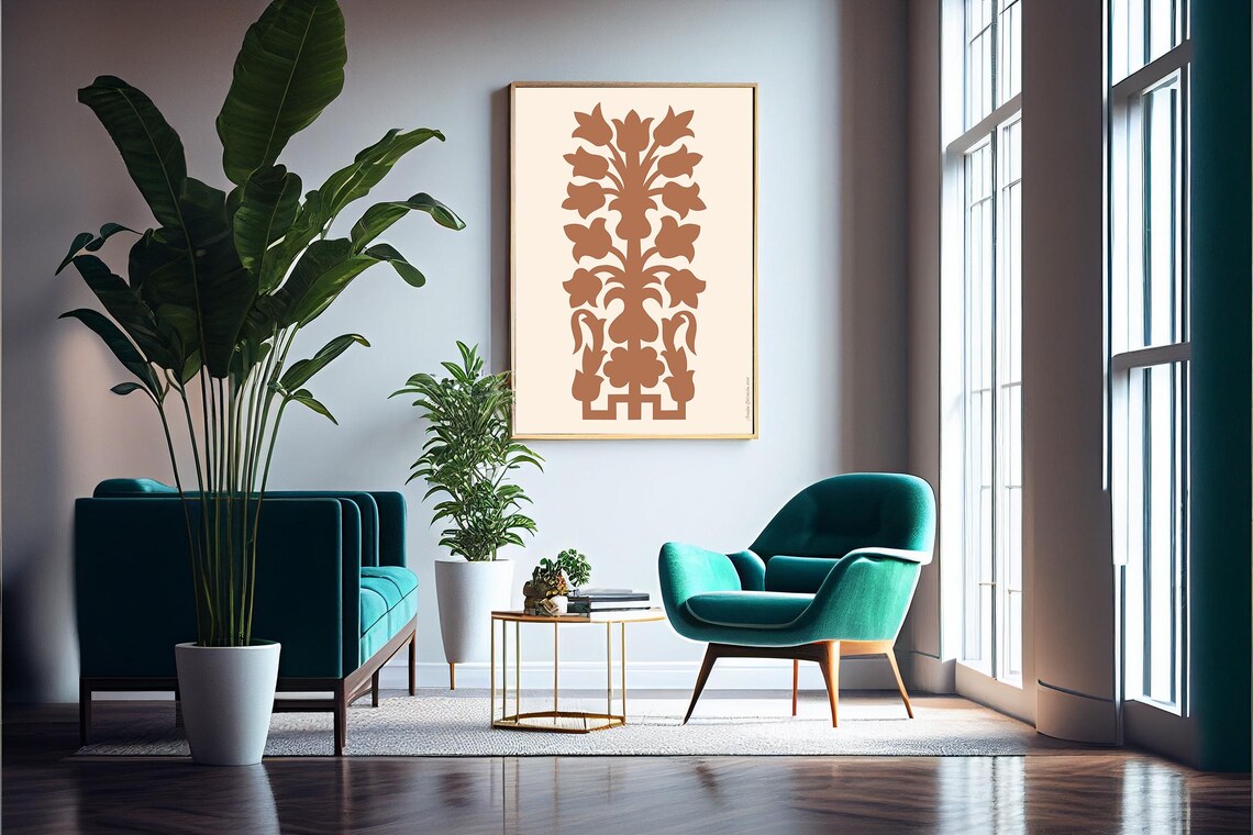 Terracotta Tulip Bouquet Silhouette Burnt Orange Folk Wall Art Print - Image 5