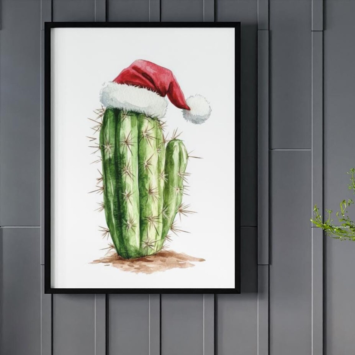 Cactus Wearing A Santa Hat Christmas Watercolor Painting Poster