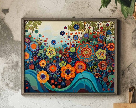 Beautiful Vibrant Floral River Garden Dense Wildflower Art Poster