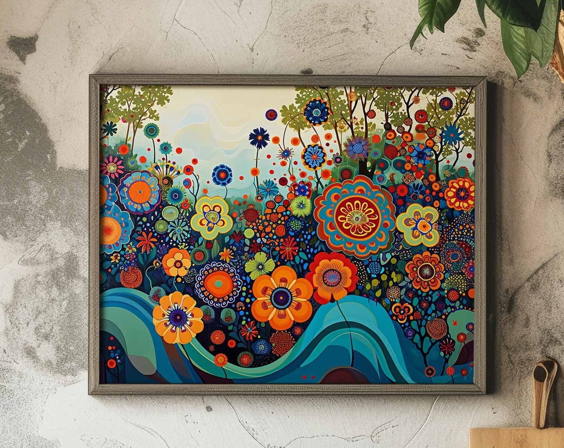 Beautiful Vibrant Floral River Garden Dense Wildflower Art Poster