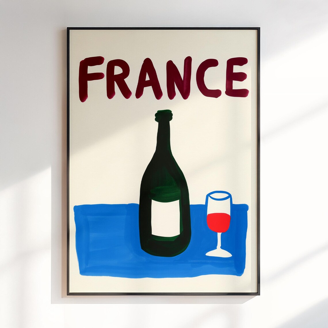 France Wine Bottle And Glass Modern Colorful Travel Art Poster