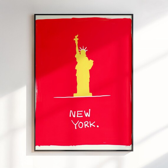 New York Statue Of Liberty Yellow Red Maximalist USA City Poster