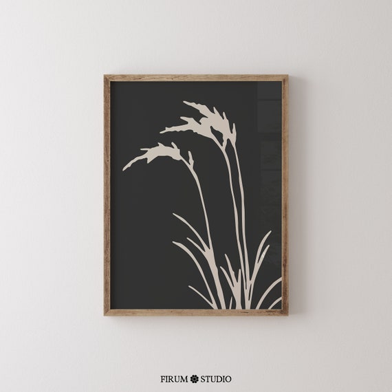 Moody Boho Botanical Wall Art Minimalist Wildflower Art Print Dark Abstract Botanical Poster Minimal Wall Print 0708