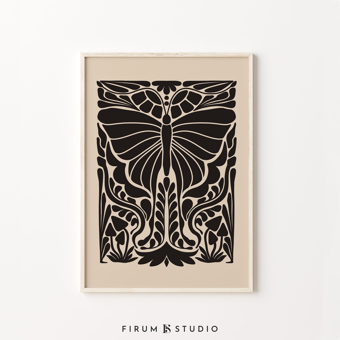 Black Butterfly Art Nouveau Botanical Halloween Moody Art Print - Image 2