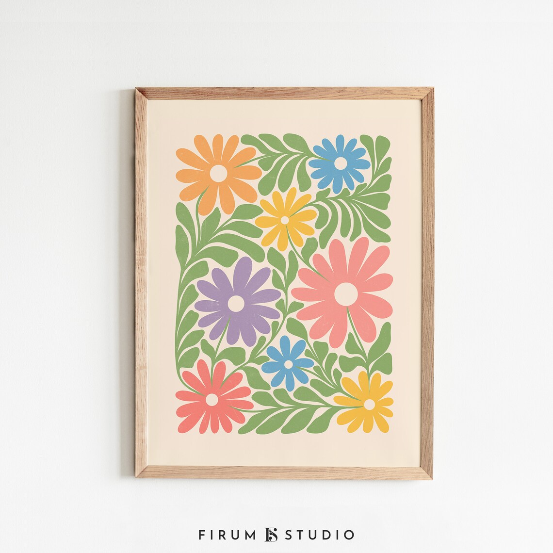 Flowers Art Print, Bright Boho Botanical Poster