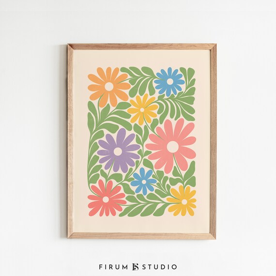 Flowers Art Print, Bright Boho Botanical Poster