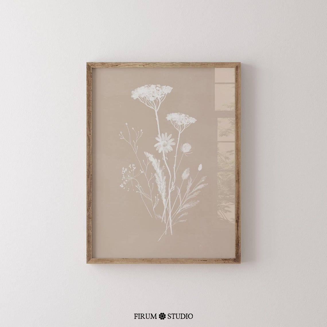 Delicate White Wildflower Stems on Soft Taupe Minimal Botanical Poster - Image 2