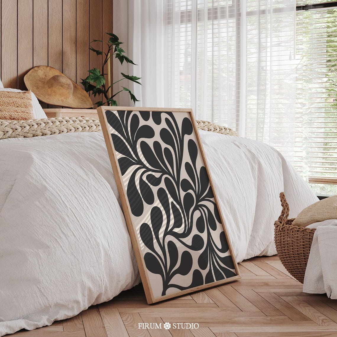 Black Organic Leaf Pattern Mid Century Modern Wall Decor Poster - Image 2
