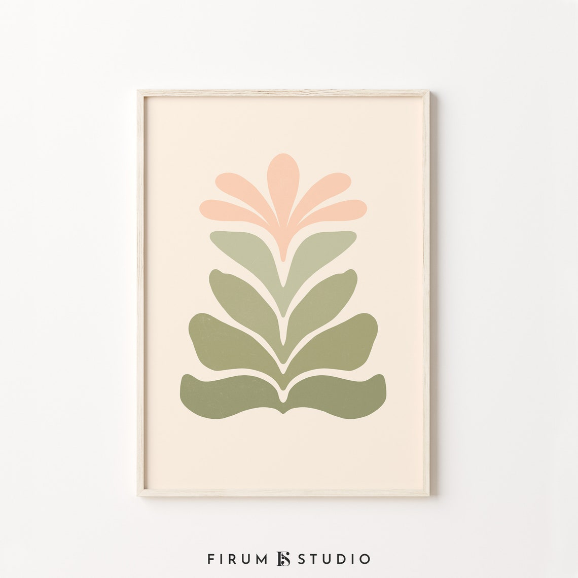 Sage Green and Peach Abstract Botanical Japandi Minimal Poster