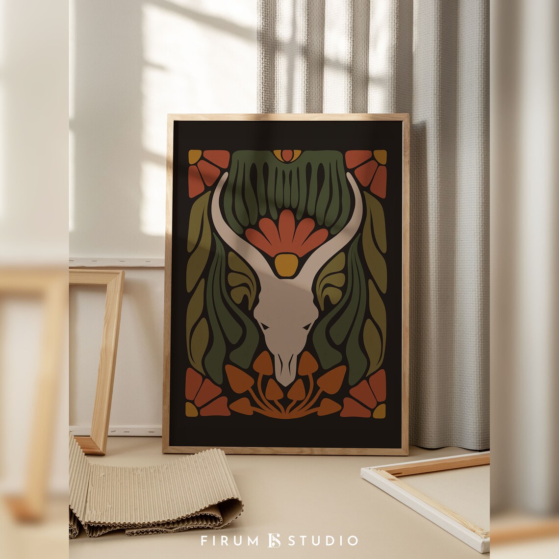 Horned Skull among Art Nouveau Florals Moody Dark Decor Poster - Image 2