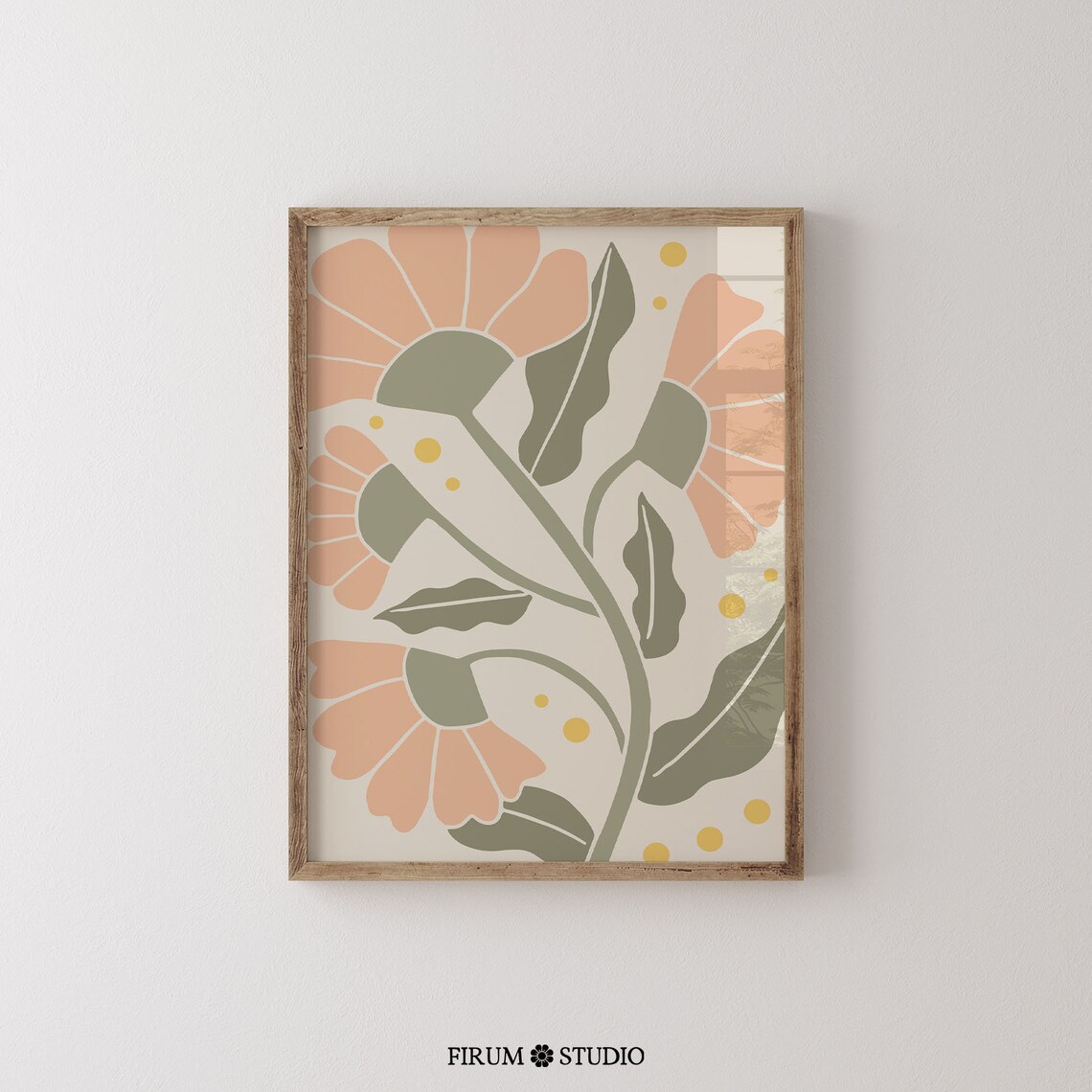 Pastel Peach and Sage Green Flowers in Retro Botanical Style Poster