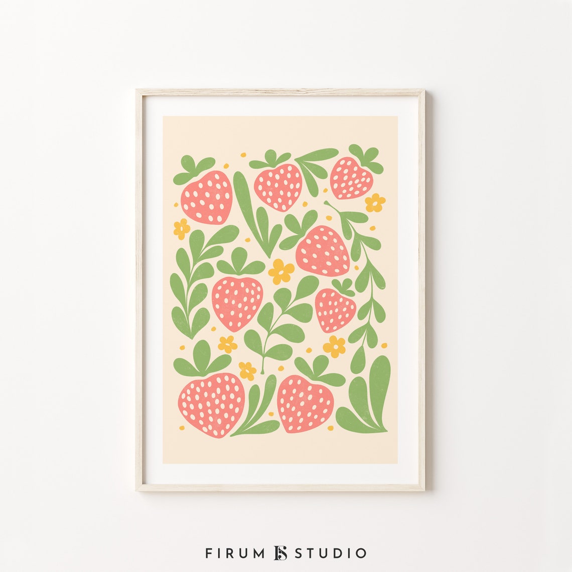 Strawberry Fruit Market Pattern Pink Berry Art Print Kitchen Decor