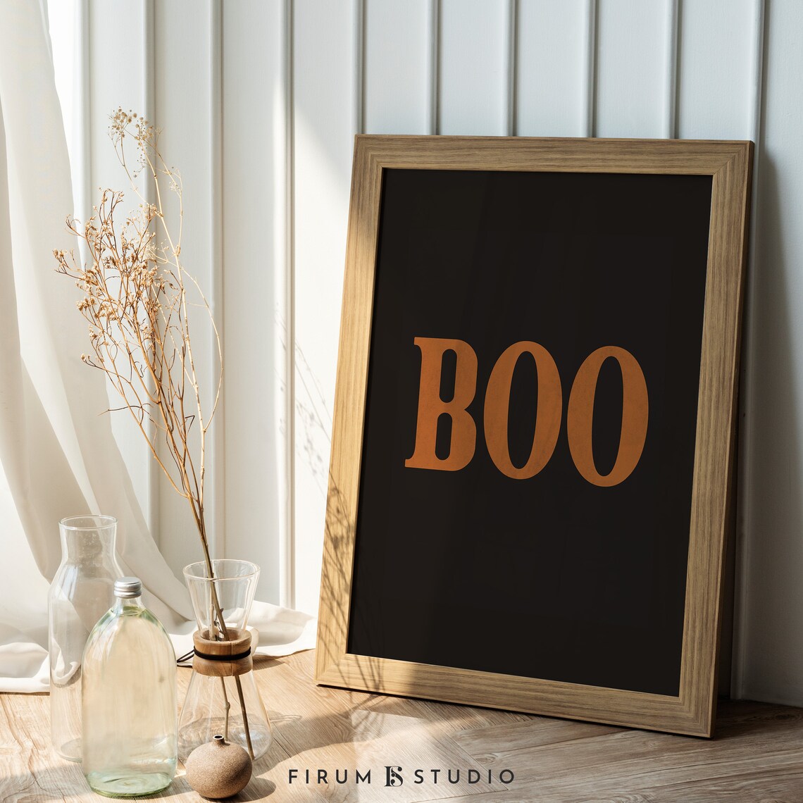 Boo Bold Orange Typography Black Minimalist Spooky Halloween Wall Poster - Image 2