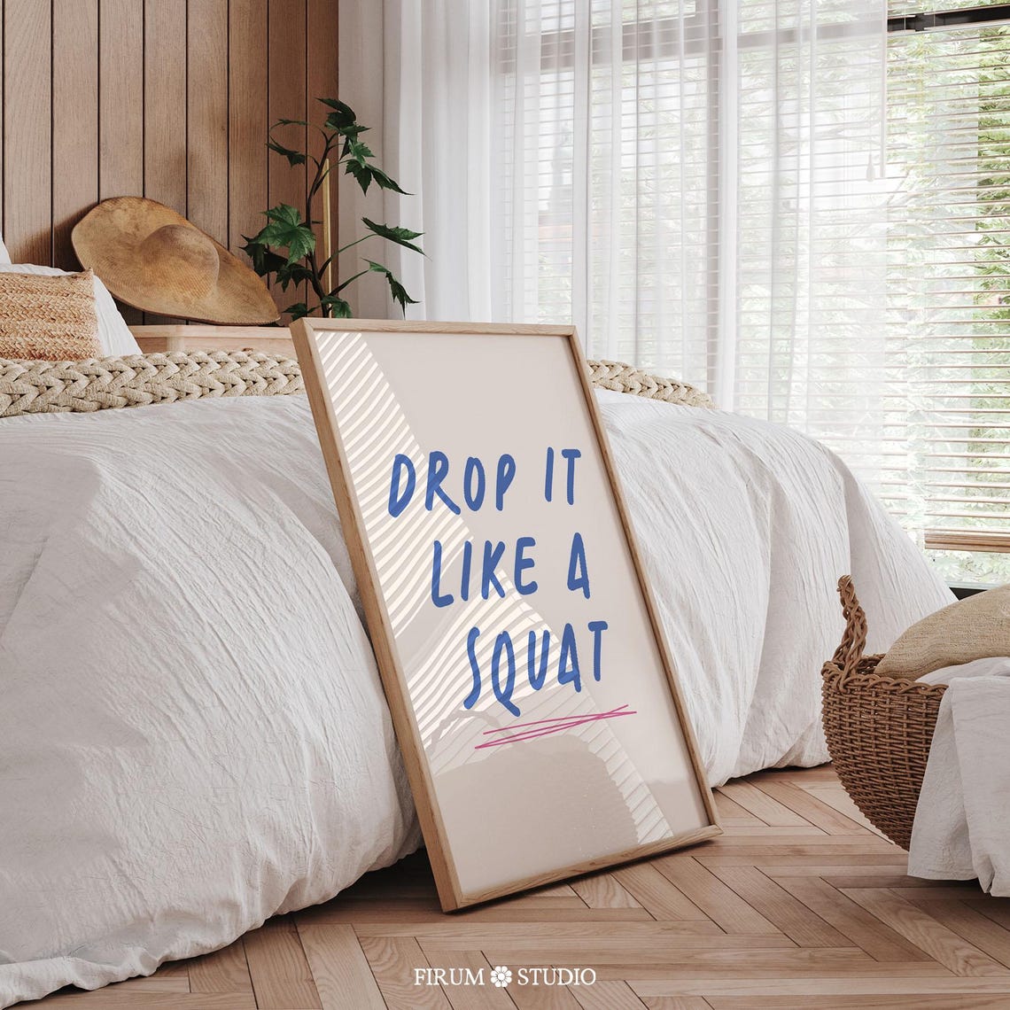 Funny Drop It Like A Squat Blue Gym Workout Motivation Poster - Image 2