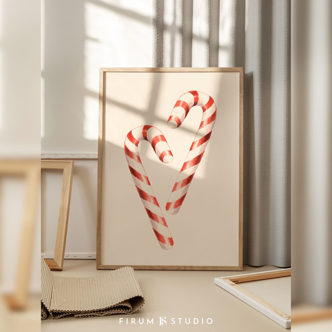 Sweet Candy Cane Heart Watercolor Christmas Holiday Art Print - Image 2