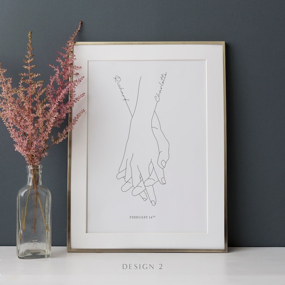 Interlaced Hands Line Art Couples Print With Names Richard Charlotte
