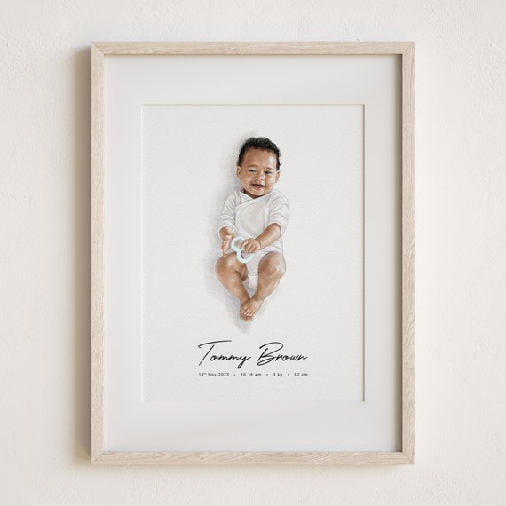 Baby Watercolor Portrait Personalized Art Print
