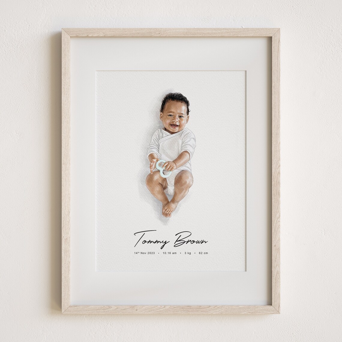 Baby Watercolor Portrait Personalized Art Print