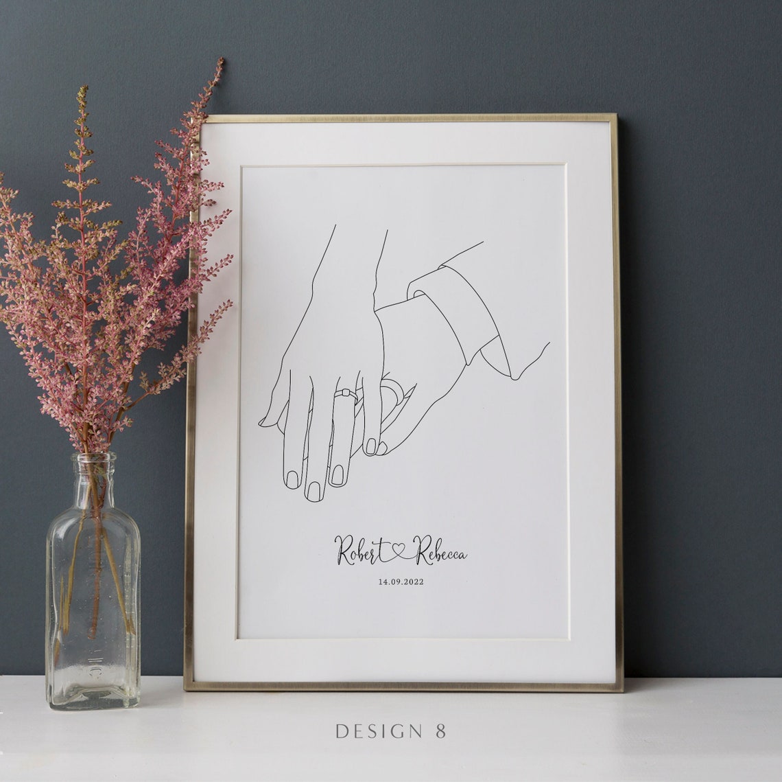 Personalised Couples Engagement Love Hands Valentines Gift For Wife Girlfriend Custom Gift For Husband Boyfriend Line Wall Art Drawing