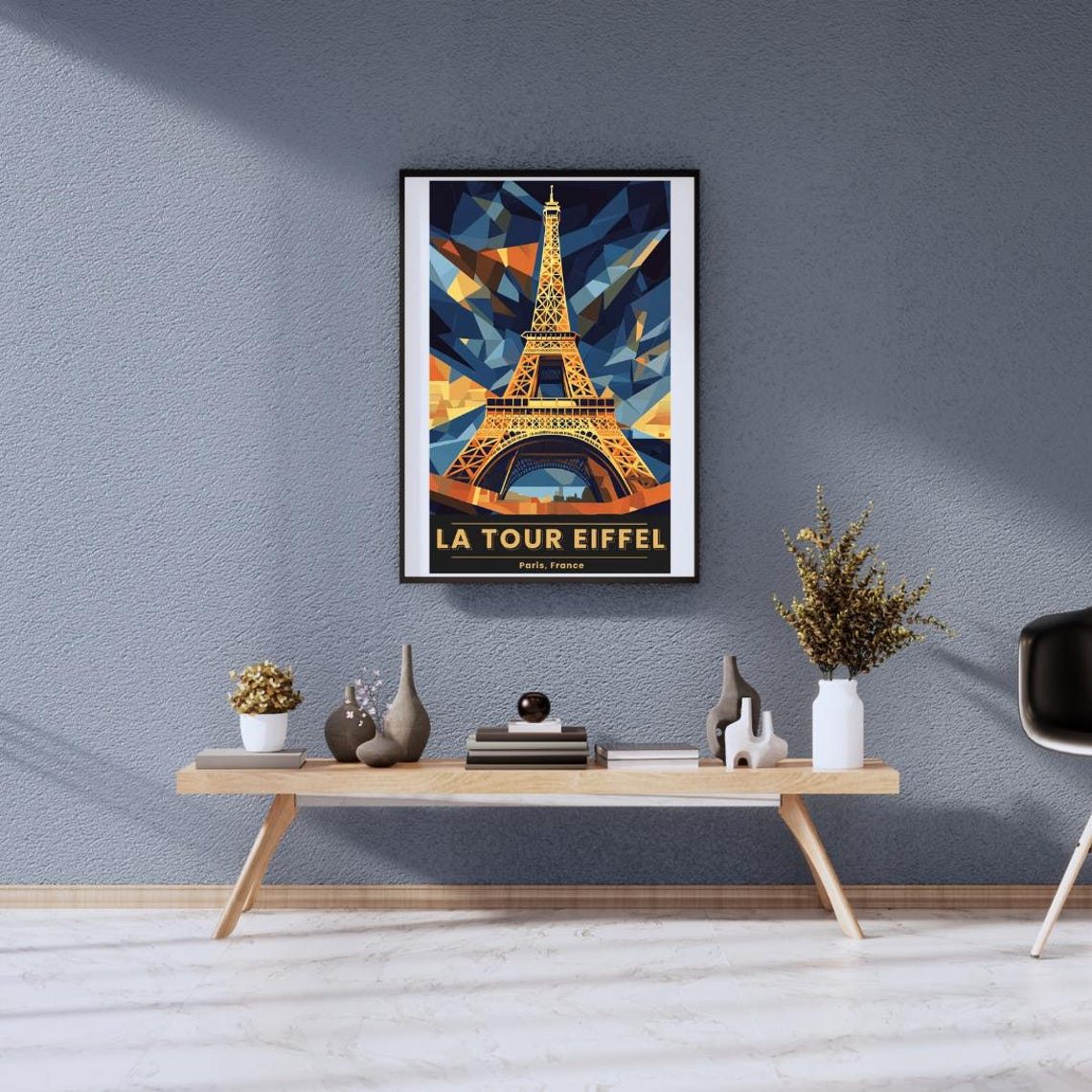 Vintage La Tour Eiffel Paris Golden Geometric Night Sky Art Poster - Image 2