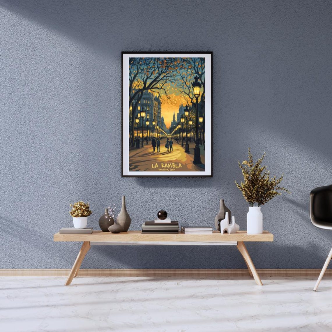 Vintage La Rambla Barcelona Night Boulevard Lights Walk Poster - Image 2