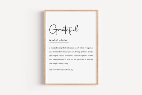 Grateful Definition Wall Art Gratitude Gratefu Print Decor Mindfulness Gift Appreciation