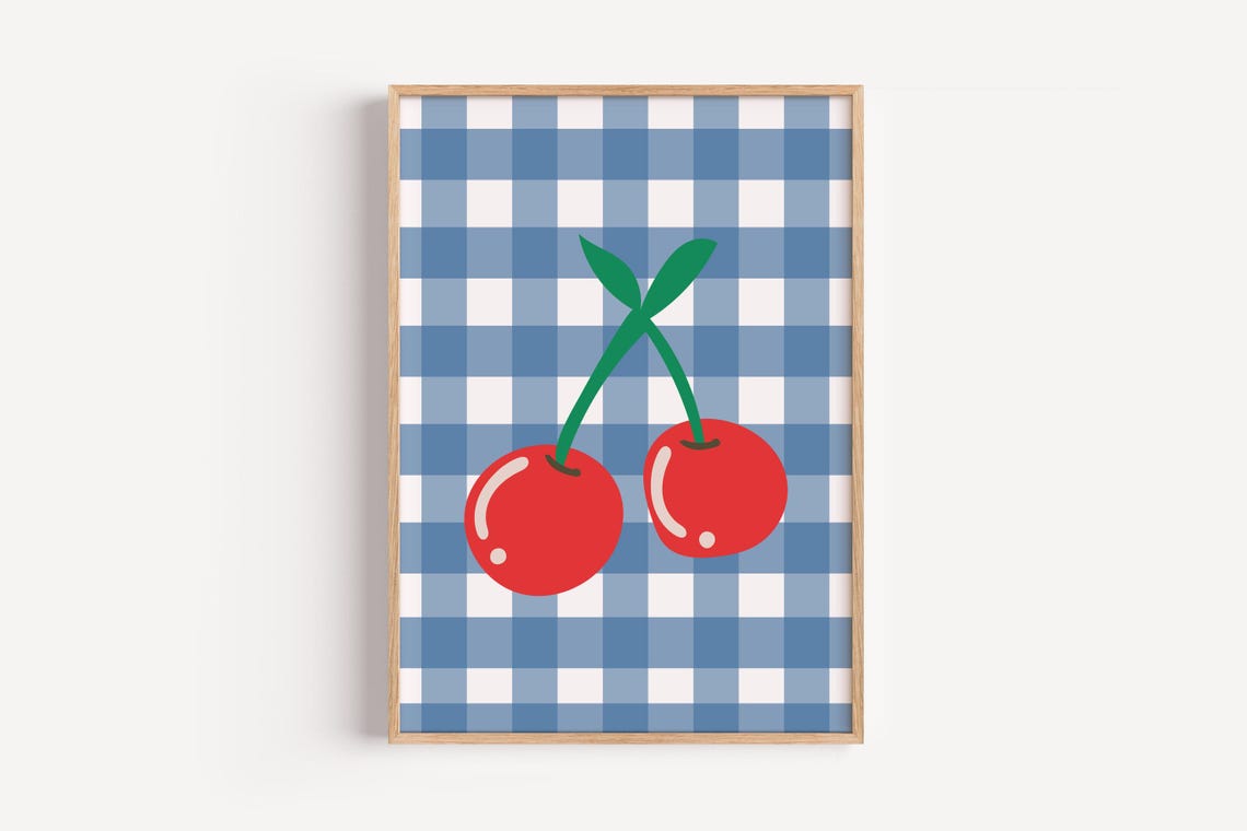 Preppy Cherries Kitchen Art Print